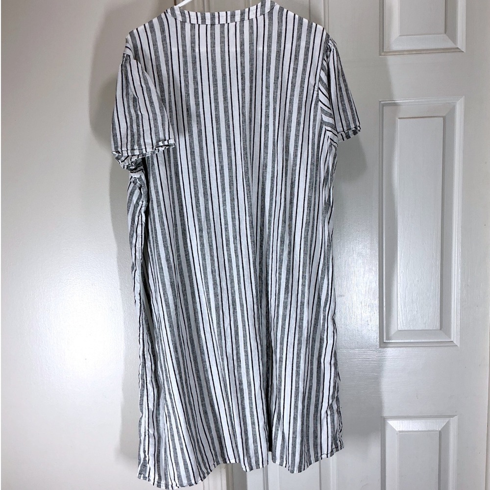 Womens 2X White Black Striped Linen Blend Coastal Tunic Shirt Dress Nautical - Picture 11 of 11